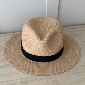 Madewell Tan Straw Fedora with Black Band